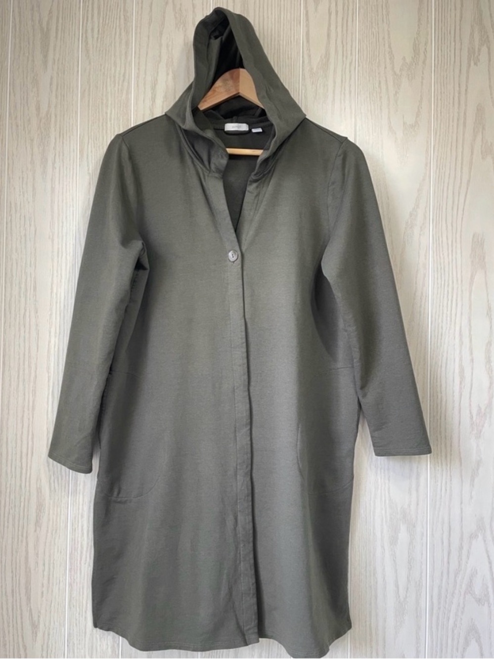 Pure Jill Hooded Jacket Sweater Medium Green Duster Cardigan Button